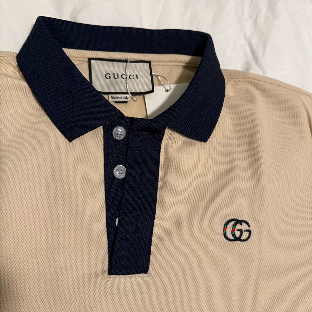 Gucci Men's Beige and Navy Polo